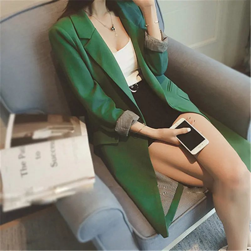 

Plus size 3XL blazer mujer 2020 Spring Autumn New Korean Single buckle Casual Slim Long Suit Windbreaker Split Black Jacket f972
