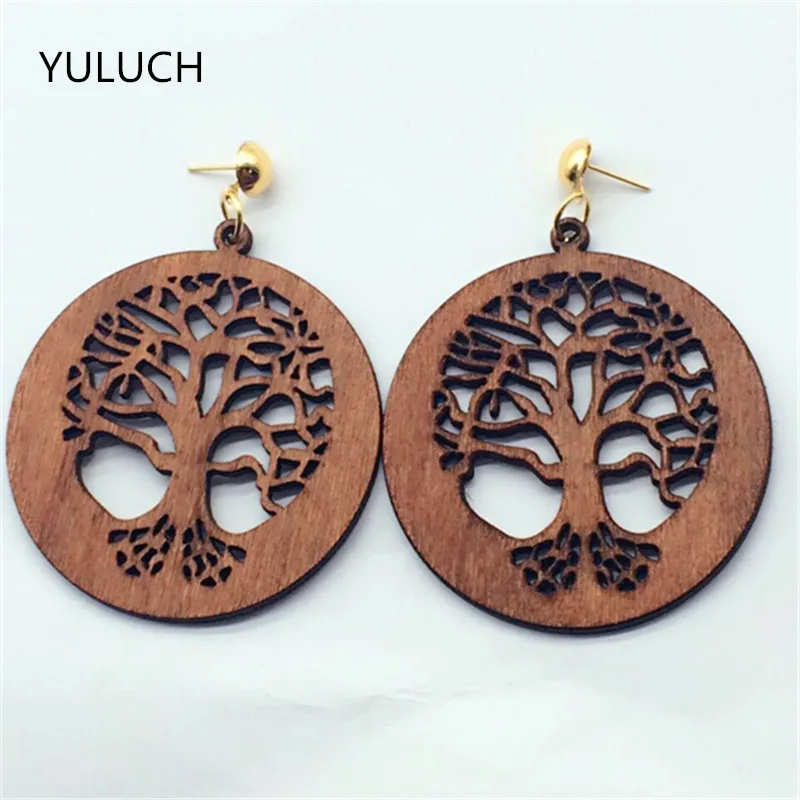 Высококачественные серьги из дерева в африканском стиле красные зеленые