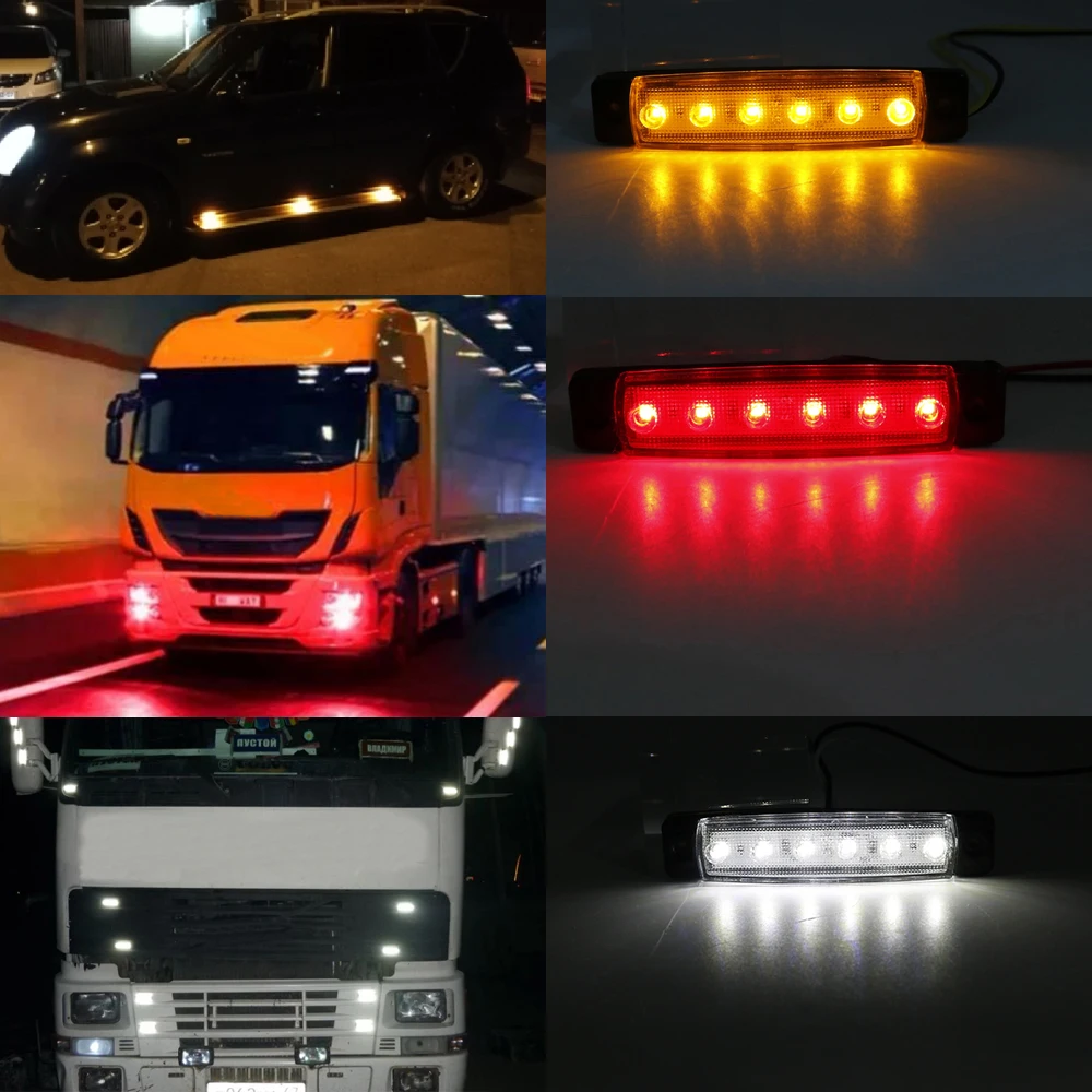 10pcs 6 LED Car Bus Truck Light DC 12V Power Supply Stop Rear Tail Brake Reverse Trailer Side Marker Lndicators | Автомобили и