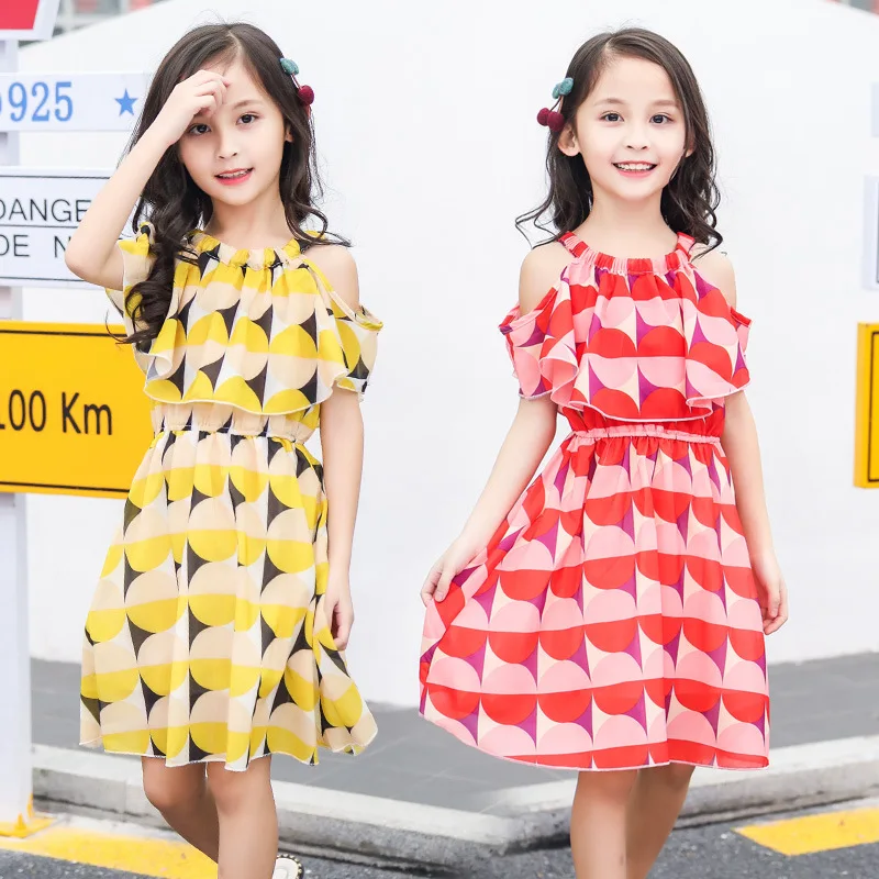 2019 Summer Girl Dress Cotton Children Dresses Geometric Print Kids for Girls Fashion Clothing Sundress 4-12T | Детская одежда и