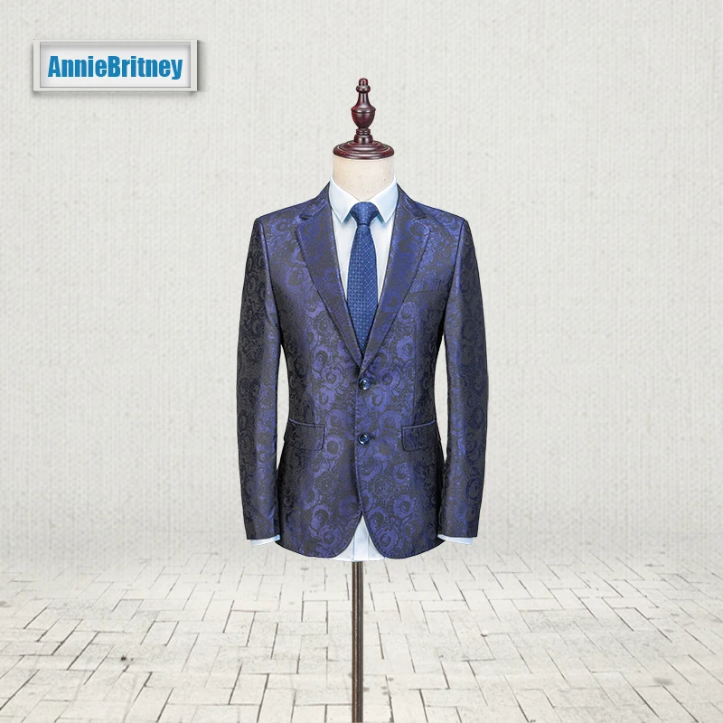 Новинка 2017 дизайнерский темно синий мужской костюм с цветочным рисунком модный