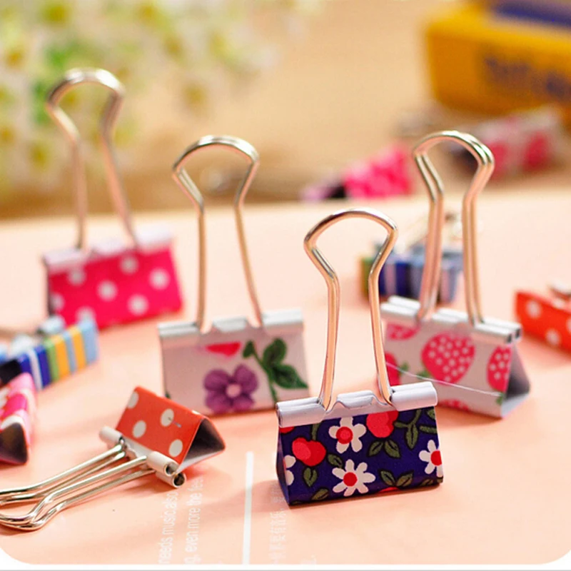Милые 48 шт./лот металлические скрепки с цветочным принтом для бумаг канцелярские