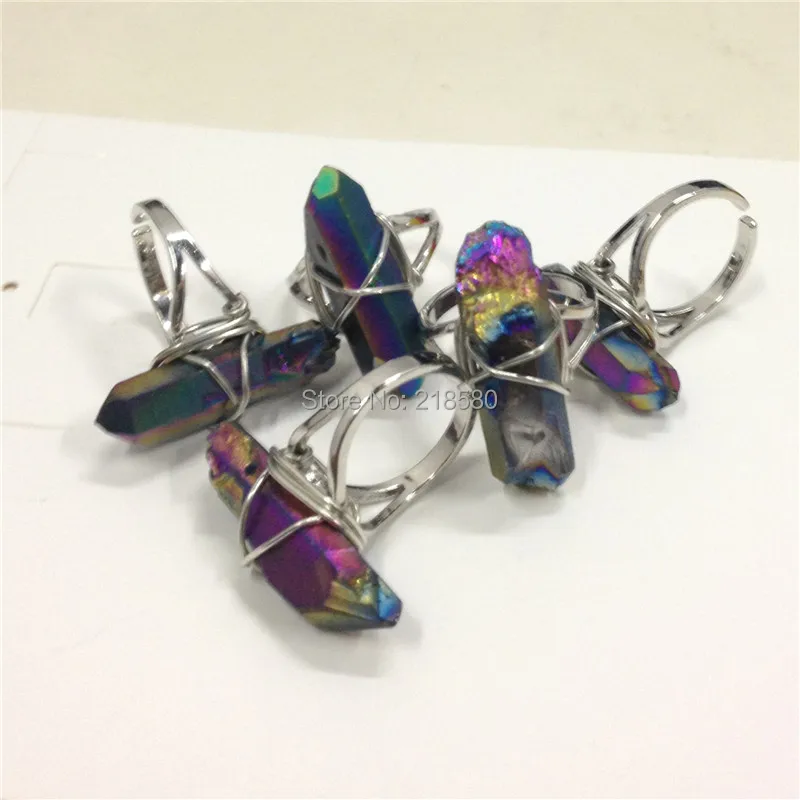 

Rainbow Quartz Point hexagonal prisms Silver Ring RM12178