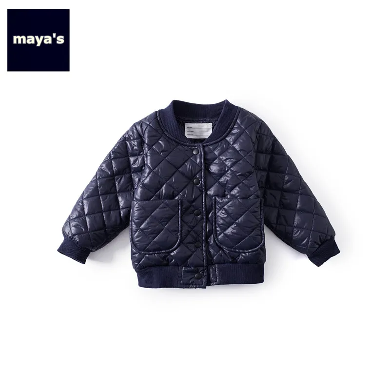 Mayas/однотонные зимние теплые детские парки модная крутая осенняя куртка для мальчиков в морском стиле Новое базовое пальто с карманами для мальчиков и девочек, 84011 - Цвет: 01 Navy