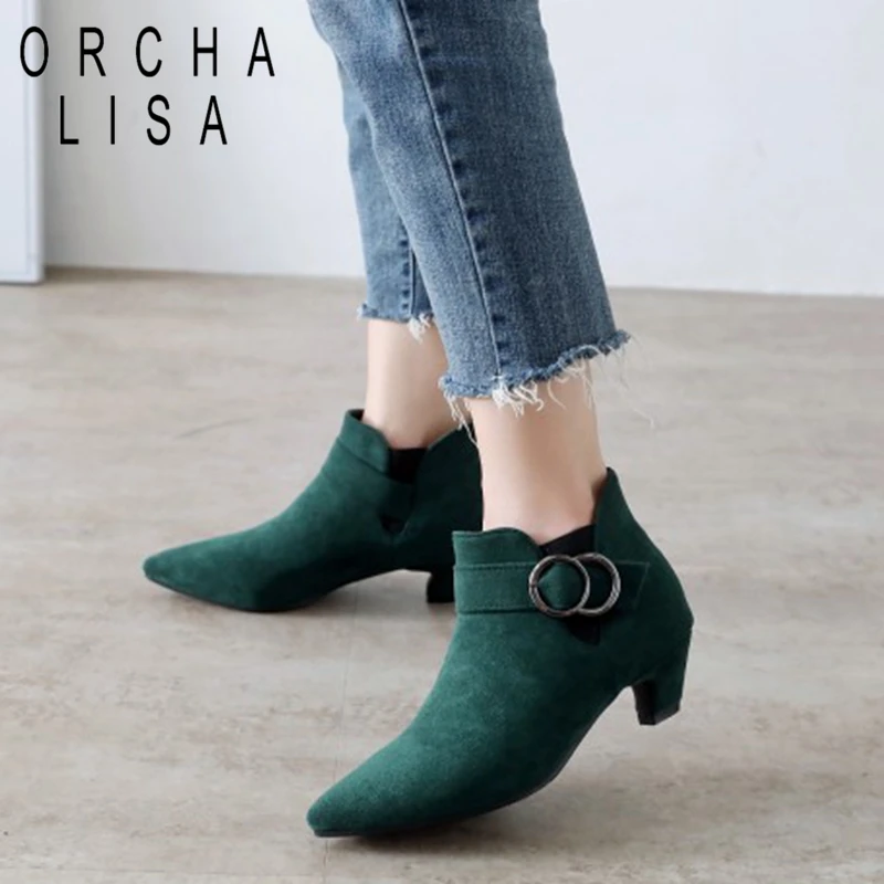 ORCHA LISA/Большие размеры 43-44; женские ботильоны на низком каблуке; удобные ботинки «Челси»; обувь на низком каблуке с острым носком; botas mujer