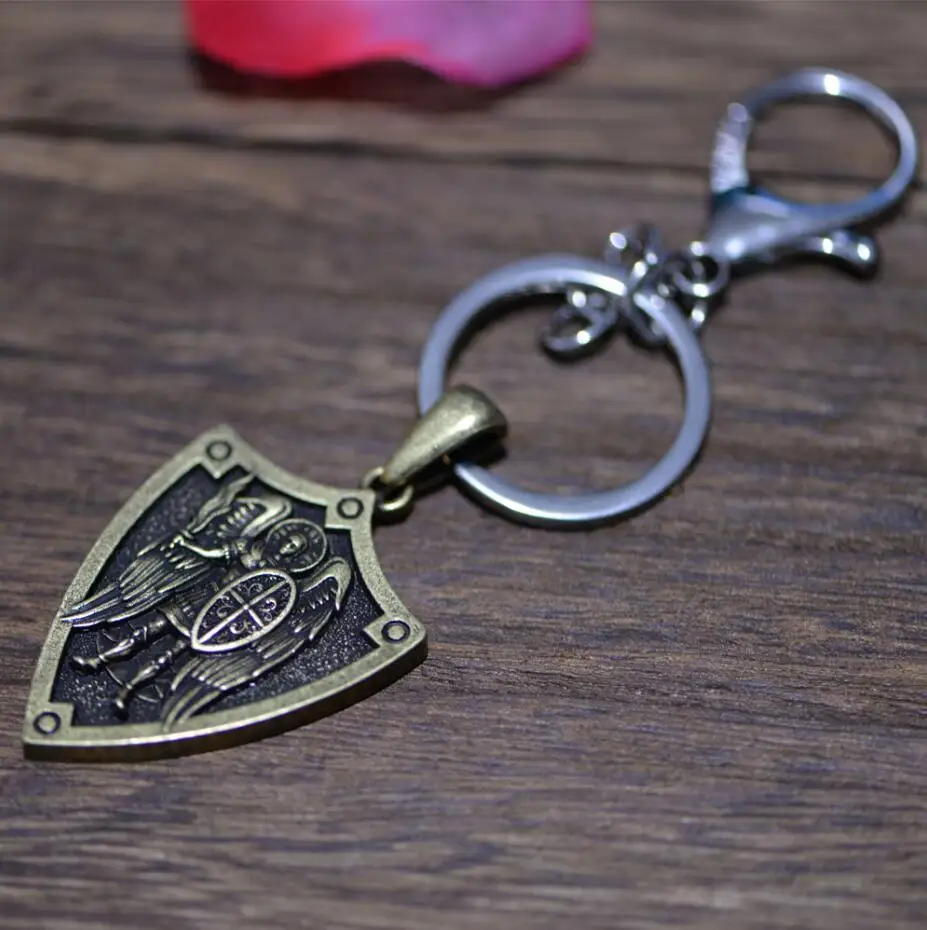 Key Chain Two Langhong 1 шт. Archangel St. Michel защитите меня Святой щит Молитвенное религиозное ожерелье защита Шарм ожерелье ювелирные изделия-талисманы - Окраска металла: Key Chain Two