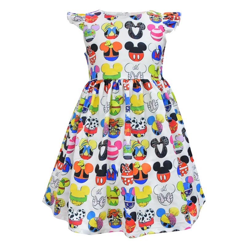 Girl Dress 02 Платье феи принцессы с принтом единорога, Микки, динозавра, Белоснежки, жасмина, Белль, Эльза, одежда с принтом, платья с рукавами-крылышками - Цвет: Girl Dress 02