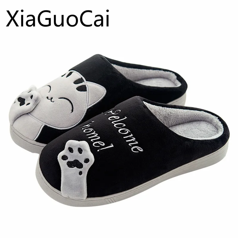 Hot Sale Cute Men Slippers Winter Warm Indoors Cartoon Men's Slippers Short Plush Fashion Cat Flat Shoes Lu3 35
