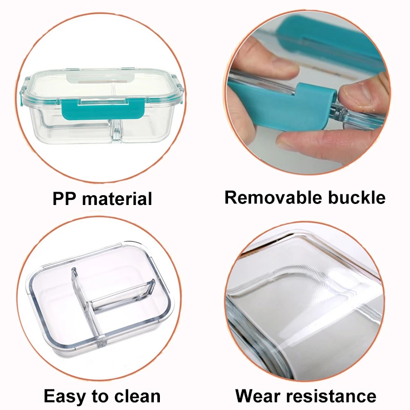 Healthy Borosilicate Glass Detachable Lock Lunch Box Microwave Bento Leakproof Food Container School for Kids | Дом и сад