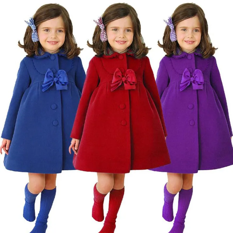 

DFXD Children Jacket Coat High Quality Winter Long Sleeve Soild Bowknot Thick Outwear Fashion Korean Kids Girl Long Coats 2-8Y