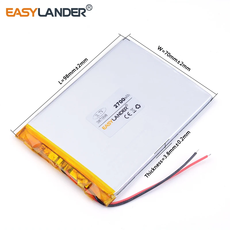 3 7 v литий-ионная аккумуляторная батарея 387098 2700mAh V для планшетного ПК полимерная