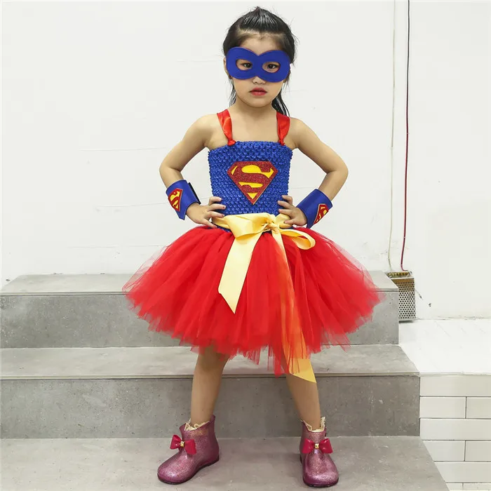 Wonder Woman/платье-пачка для девочек, платье Супермена, Бэтмена, Человека-паука, Робина на день рождения, вечернее платье на Хэллоуин, карнавальный костюм для детей, 1 комплект
