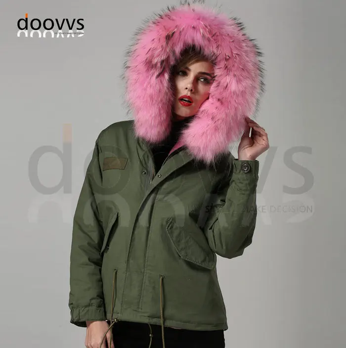 Теплая розовая куртка с воротником из натурального меха пальто искусственным