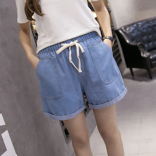 light blue Новинка, женские шорты, уличная одежда, летние сексуальные джинсовые шорты, средняя талия, джинсы, короткие размера плюс, ковбойские прямые джинсовые шорты с дырками - Цвет: light blue