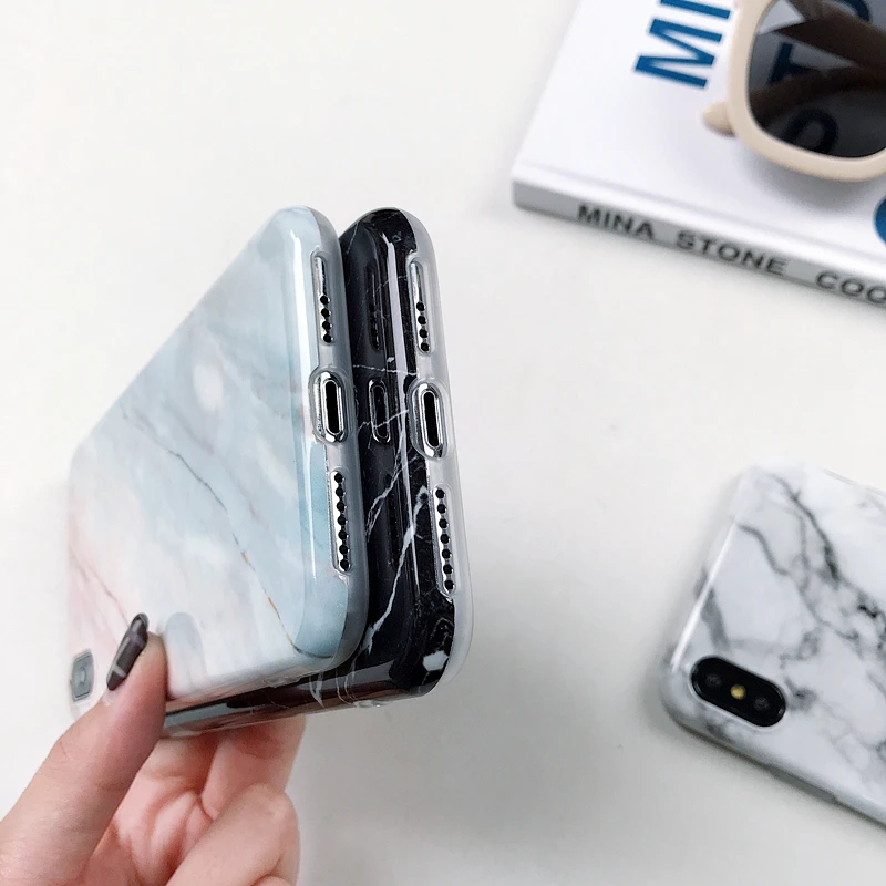 Новый роскошный глянцевый мраморный чехол для iPhone X XS XR 6 S 7 8 Plus MAX Модный из ТПУ