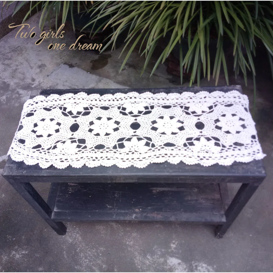 

DIY Handmade Crochet Table Runner Flower of American Rural Lace Cabinet Skirt Hotel Decorative Table Mats 2 Size For Wedding