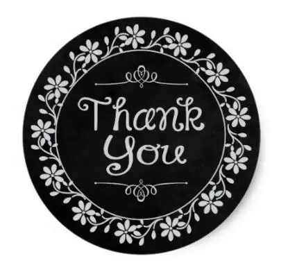 

1.5inch Thank You Floral Black & Gray Chalkboard Sticker