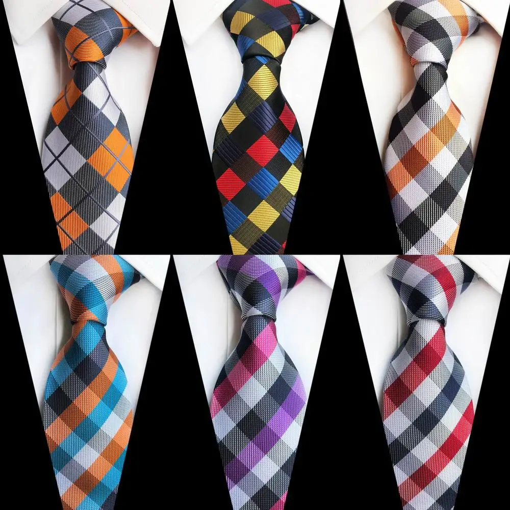 Новые Классические мужские галстуки из 100% шелка на шею 8 см клетчатые проверяет
