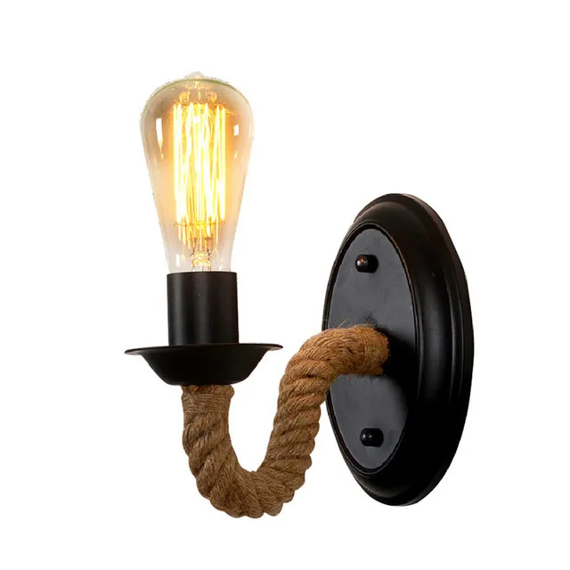 

Wall Lamp Loft Iron Hemp Rope Wall Lamp Retro Vintage Lighting Indoor American Industrial Lighting Lifting Pulley Wall Light