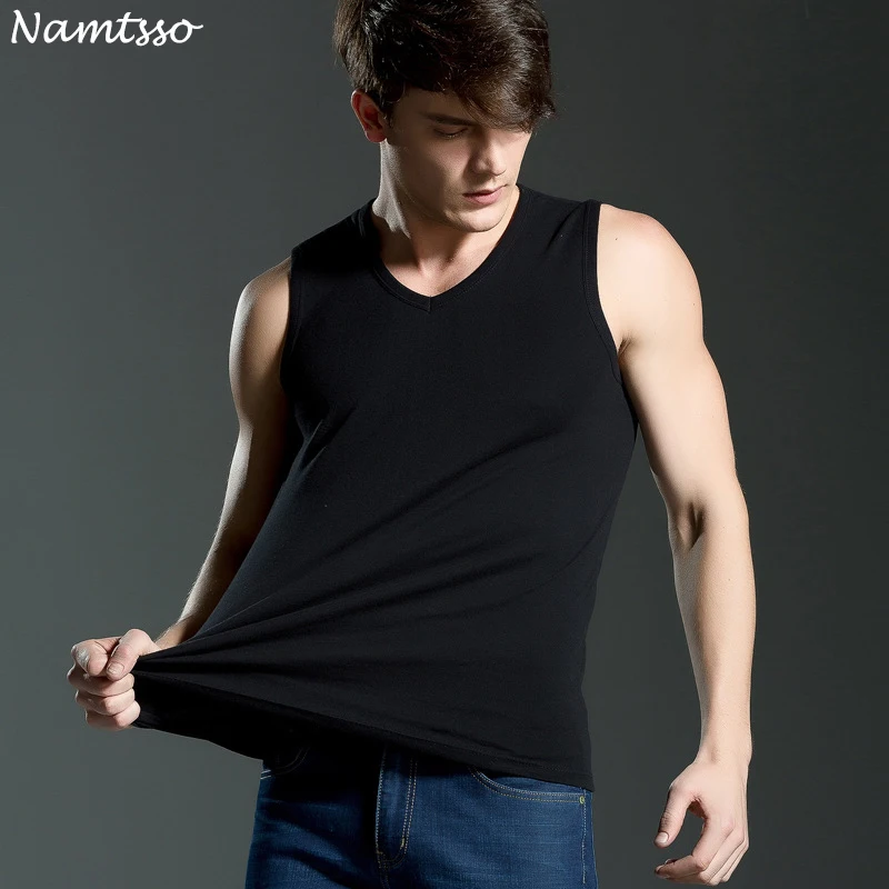 3 шт. мужские хлопковые однотонные бесшовные майки с V образным вырезом|undershirt men|mens