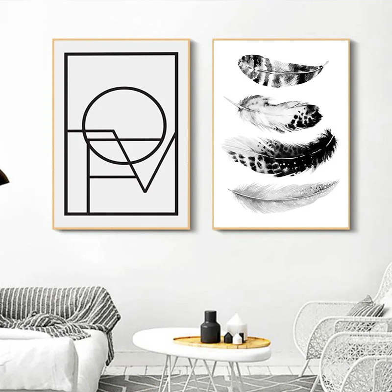 

Minimalist Canvas Painting Quote Poster Black White Wall Art Nordic Feather Print Posters and Prints Pictures for Living Room