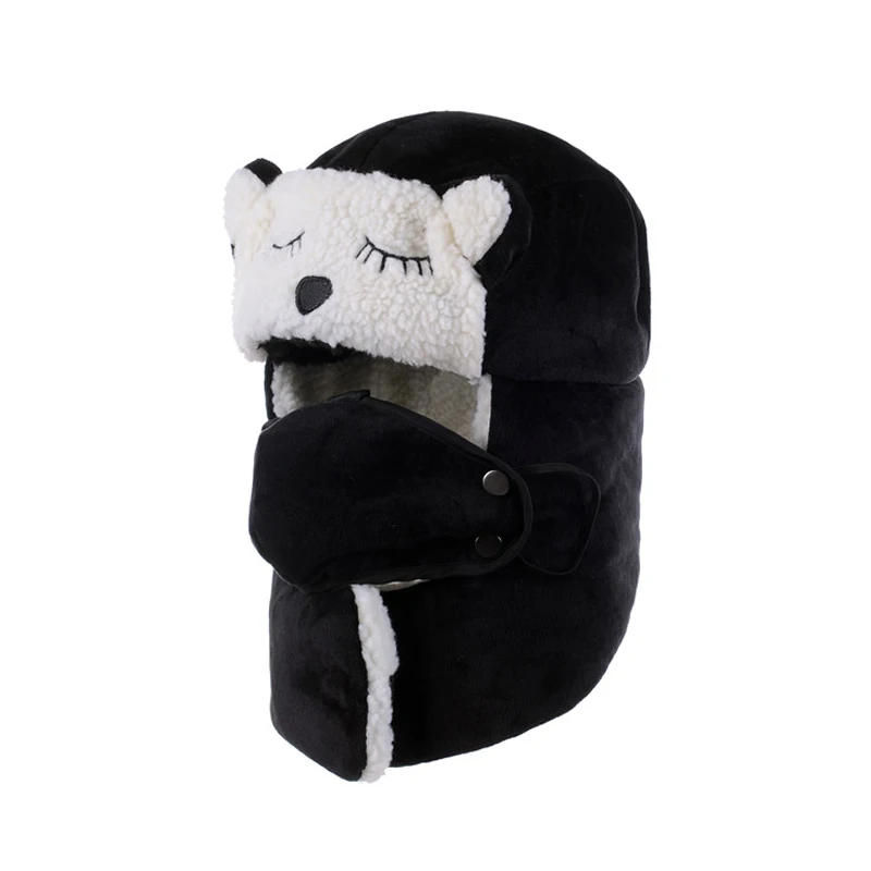 Black Earflap Hat YY зимняя Лыжная кепка для детей, милый кот, шапки-бомберы, однотонные теплые наушники, шапка, русская ушанка, Бомбер для мужчин и женщин, ушанка, шапка 18118 - Цвет: Black Earflap Hat