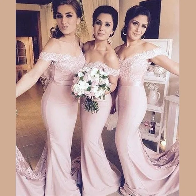 

Sexy Off the Shoulder Long Lace Bridesmaids Dresses Formal Gowns Wedding Party Dresses for Bridesmaid Short Sleeve Fast delivery