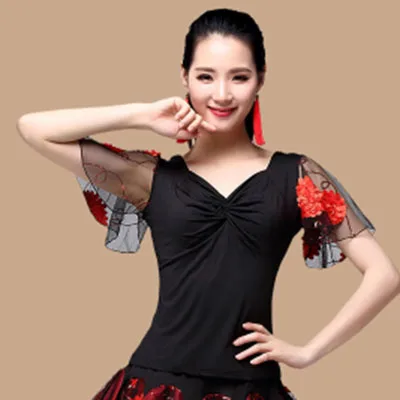 Новые квадратный Танцы Одежда для взрослых женские цветок с коротким футболки