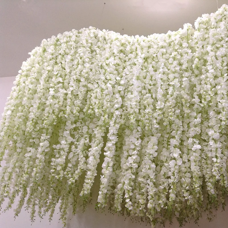 180cm long  Artificial Wisteria vine Rattan flowers for Wedding Arch party decoration white Hydrangea flowers String Garland