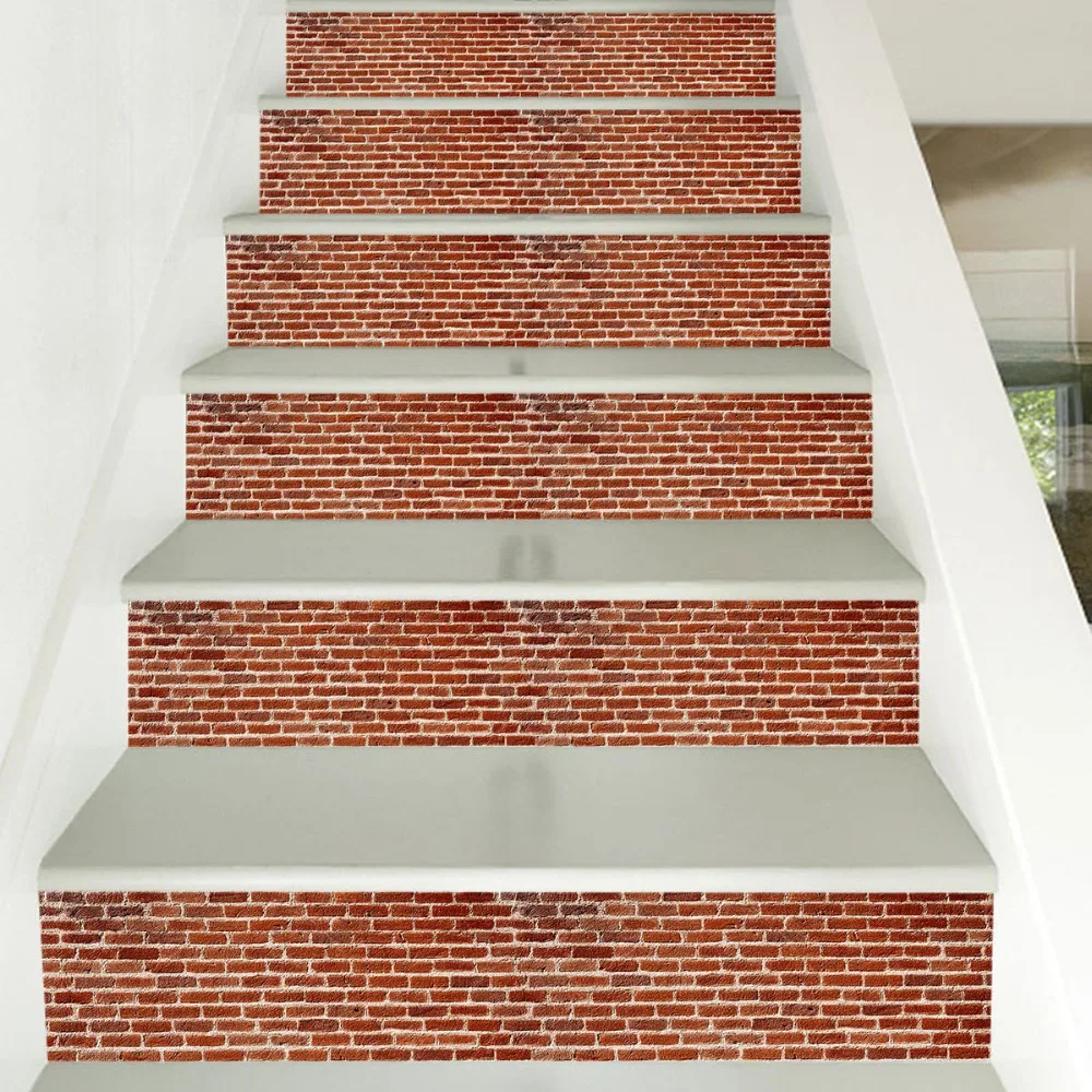 Новый diy 3D красный кирпич деревянный узор плитка лестницы Съемный ПВХ стикер на