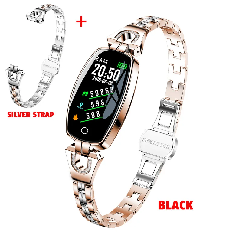 gold add silve strap H8 женский умный Браслет фитнес-браслет монитор сердечного ритма кровяное давление кислородный смарт-браслет лучший подарок для леди - Цвет: gold add silve strap