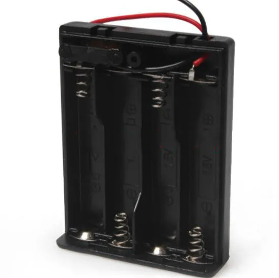 4 *AAA Plastic Container Hard Battery Srorage Box Holder AAA Batteries Case With ON/OFF Switch Wired Lead Black Digital Hot |