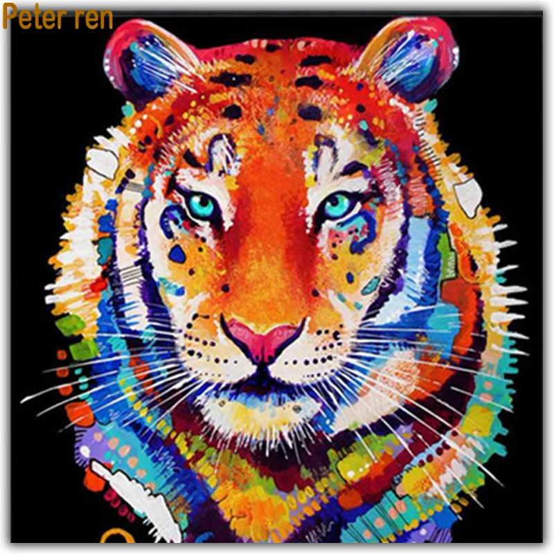 

Diy Diamond painting cross stitch Crafts artwork Full diamond embroidery Animal round\square diamond mosaic "Colored tiger head"
