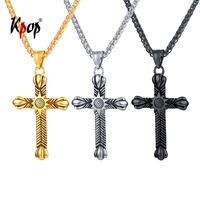 kpop cross pendant christian religious jewelry stainless steel goldblack color cz sun crucifix cross necklace for men p3248