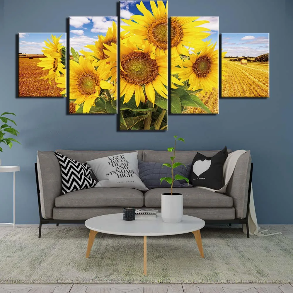 Настенные картины на холсте для гостиной 5 шт. Helianthus Постер с подсолнухами