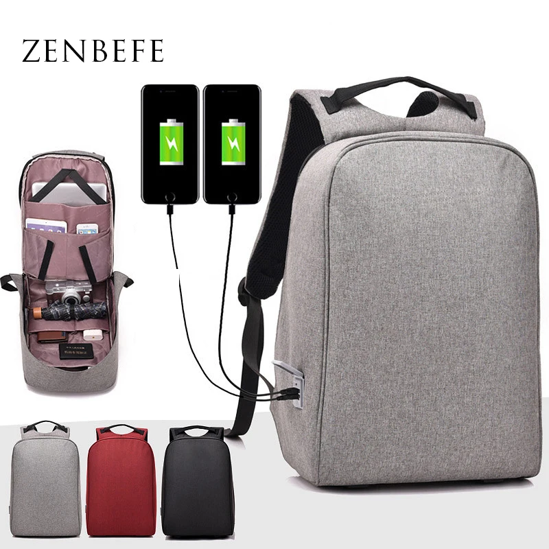 Рюкзак ZENBEFE с защитой от кражи Холщовый школьный ранец двумя USB-портами для