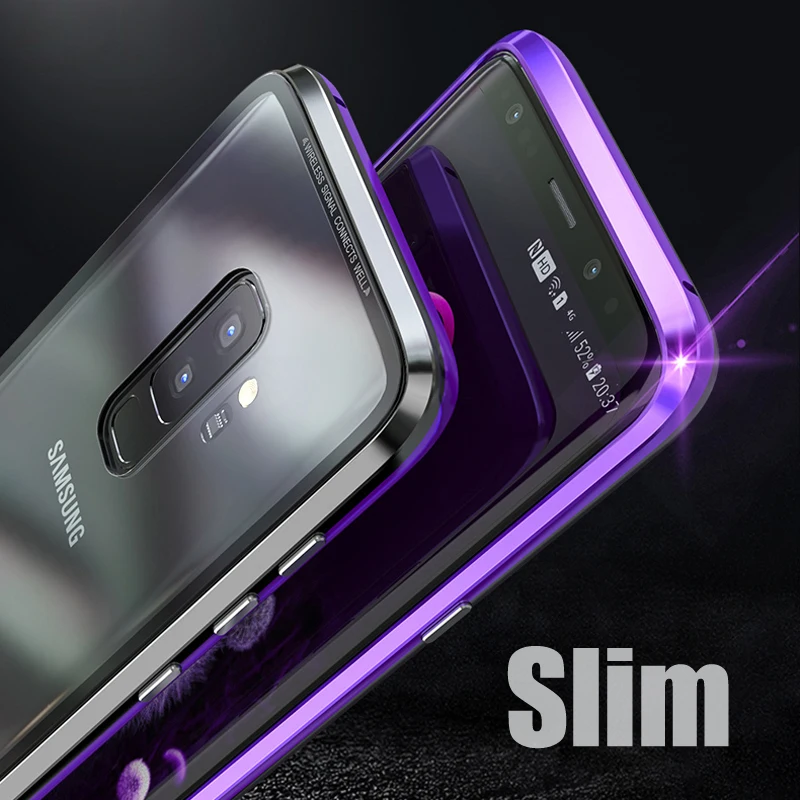 Магнитная адсорбции металлический корпус для samsung Galaxy S9 плюс ясно Стекло двойной