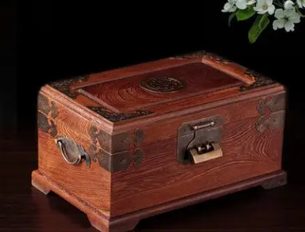 Античный из красного дерева с замком коробки ювелирных изделий куриные крылышки