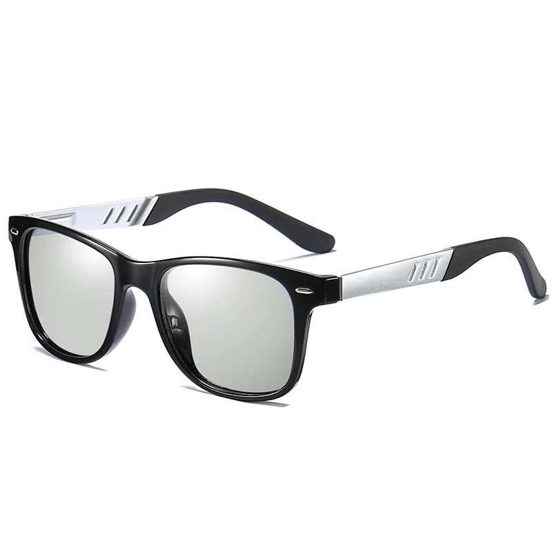 Black Silver Frame Новые Сплава Поляризованные Фотохромные Солнцезащитные Очки мужские Женские UV400 Вождения Рыбалка Переход Хамелеон Объектив Солнцезащитные Очки - Цвет линз: Black Silver Frame