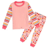 2 12 year children pajamas sets polka dot baby girls sleepwear nightdress pink girl pijama loungewear t shirt trouser pjs cotton