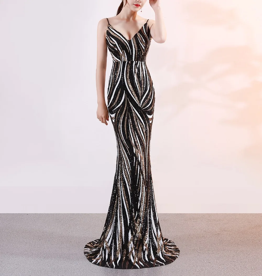 Женское ТРАПЕЦИЕВИДНОЕ ПЛАТЬЕ С V образным вырезом и блестками из спандекса без