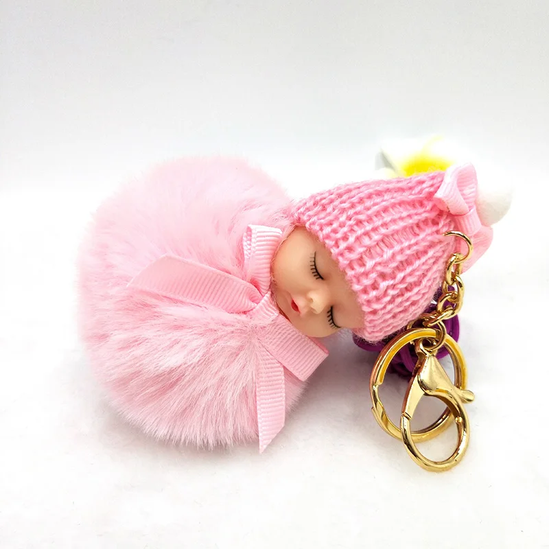 XDPQQ new imitation rabbit hair key ring plush fluffy sleeping doll chain car pendant jewelry | Украшения и аксессуары