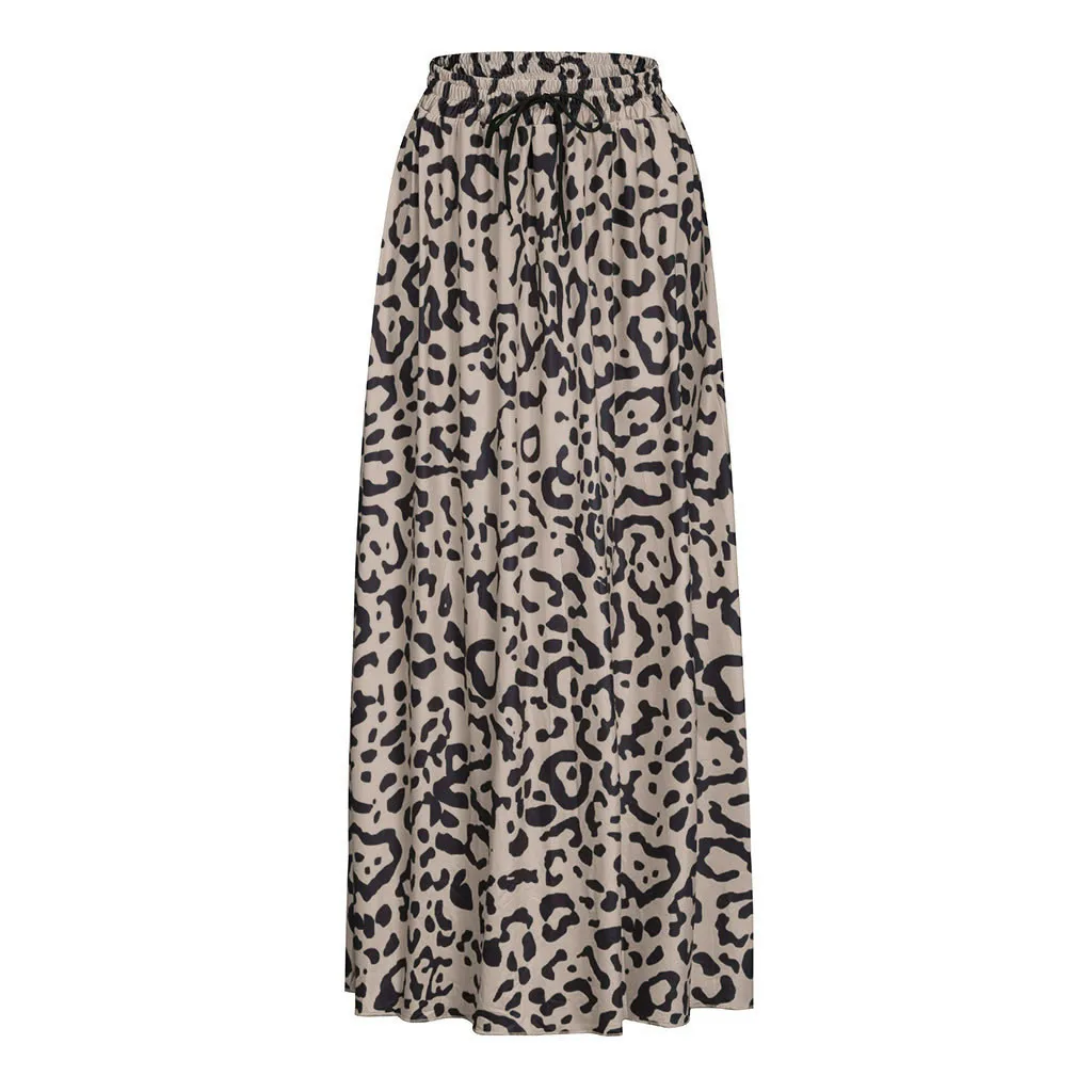 Женская юбка, новинка, летняя, богемная, леопардовая расцветка, длинная, на завязках, плиссированная, с высокой талией, макси юбка, модная,# Yl5