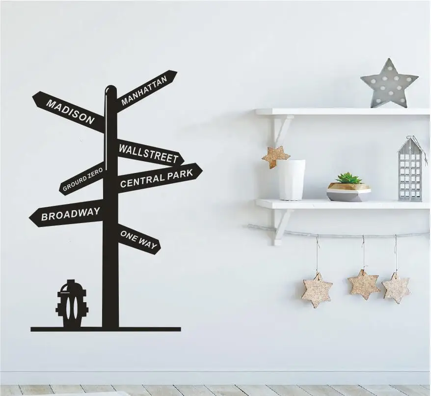 Наклейка на стену винил Стикеры указатель US Нью Йорк Бродвейский Уолл стрит