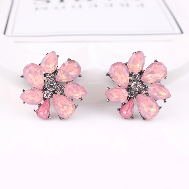 opal pink LUBOV, цветные хрустальные листья, стразы, инкрустированные цветами, трендовые серьги-гвоздики, женские серьги для пирсинга, для свадебной вечеринки, ювелирные изделия - Окраска металла: opal pink