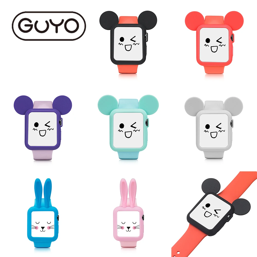 Защитный чехол GUYO с мультяшным рисунком для Apple Watch милый ушками series 3 2 1 цветной