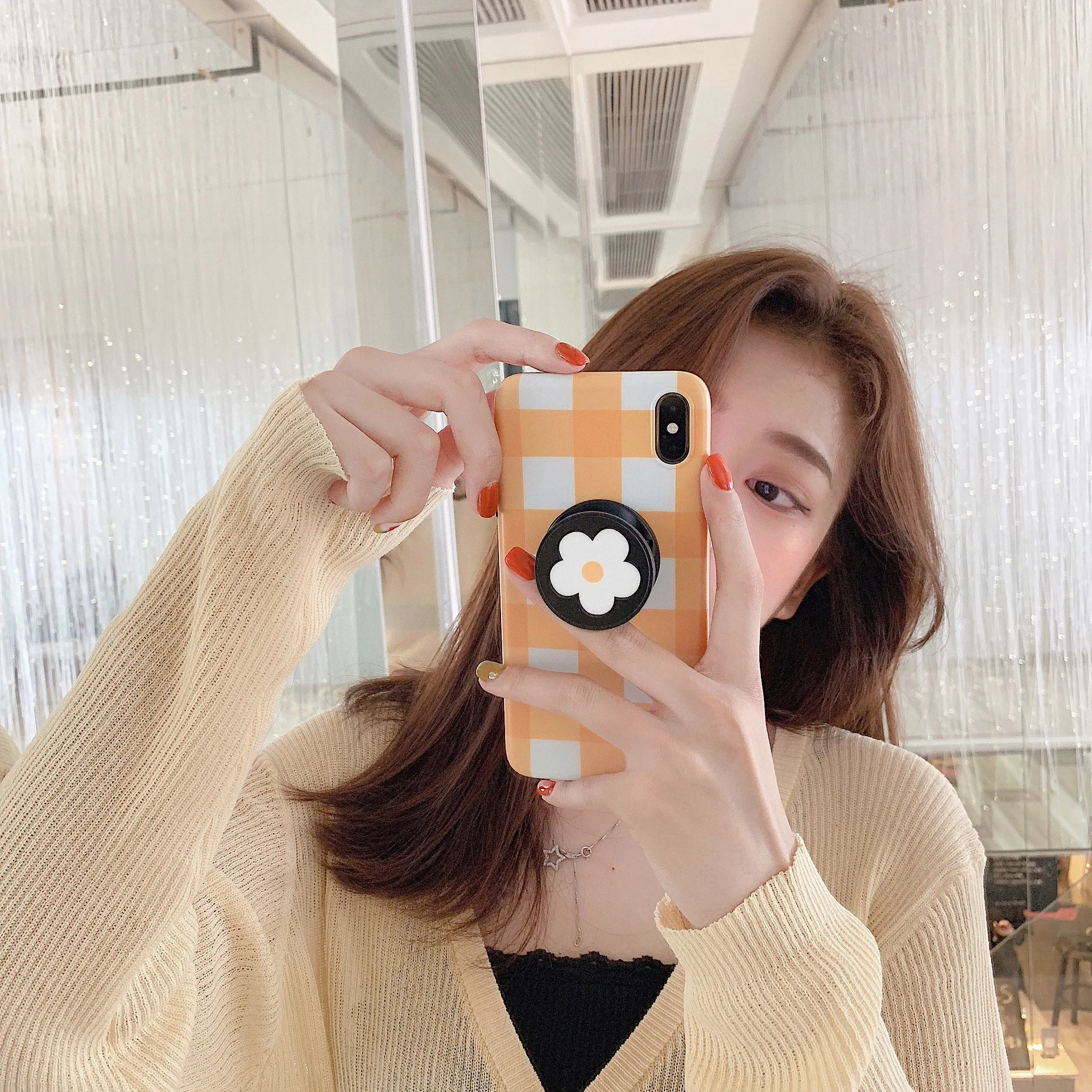 Korea Cute Holder Stand Phone Case For iPhone Xr XS Max X Fashion Simple Plaid Shell 6 7 8 6S Plus Soft Cover Coque |