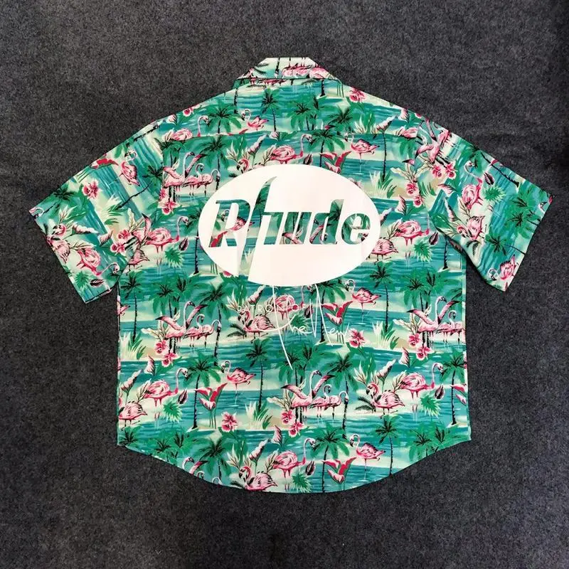 

Рубашка Rhude X Мужская, блузка с фламинго, Зеленая мята, Нью-Йорк, ограниченная серия, с рукавом фонариком, зеленая птица