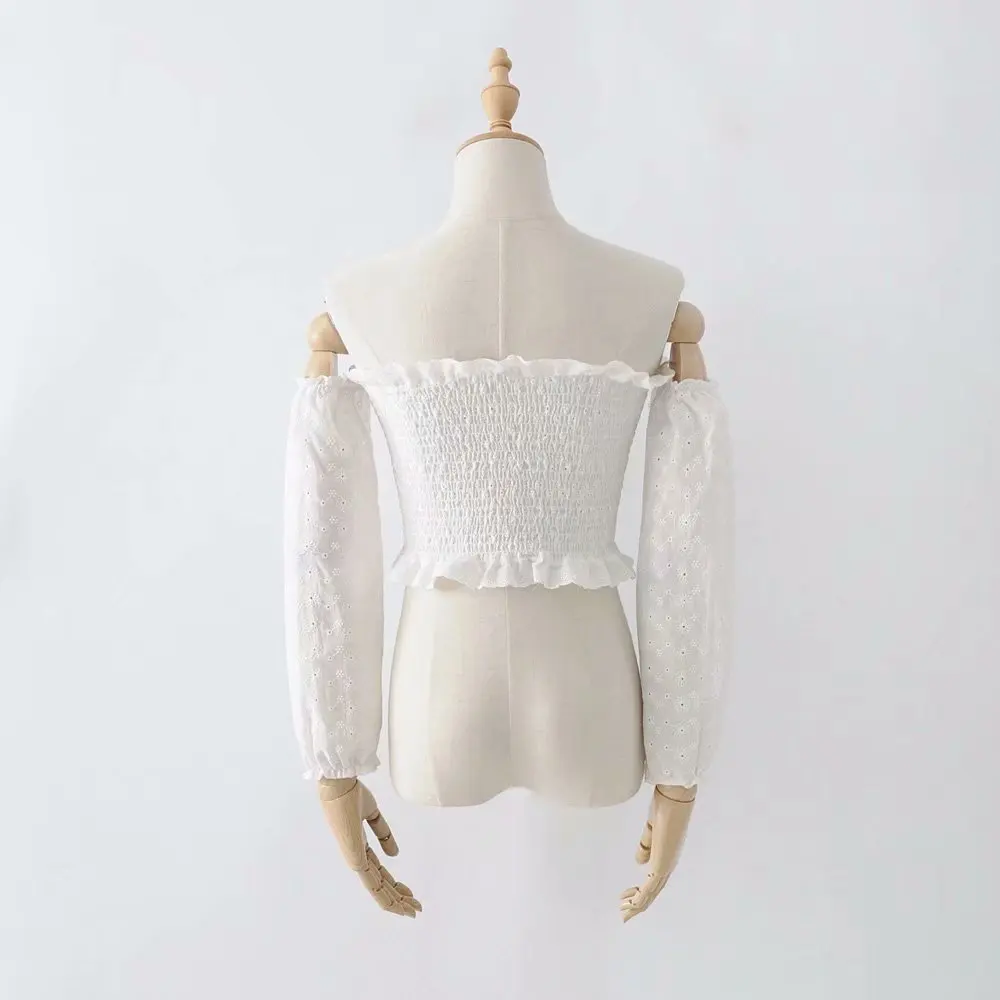 Корейская модная одежда лето 2018 Длинные рукава Растениеводство Топ Белый черные