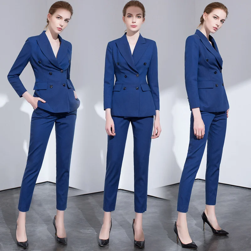 Костюмы для женщин брючный костюм 2019 Офисная форма с отложным воротником